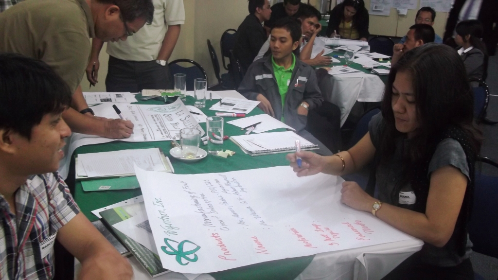 Workshop participants preparing their company wall of fame.